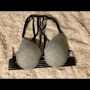 PINK Gray and Floral Push-Up bra